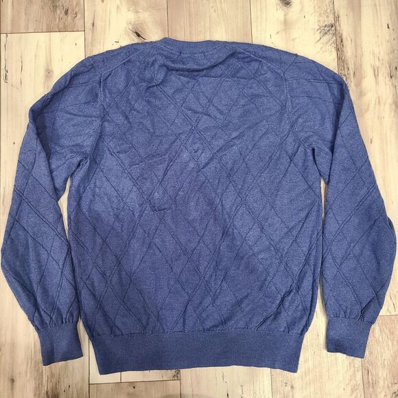 Alan Flusser Sweater Men Size L Blue Cotton Cashmere V-Neck - Picture 2 of 5
